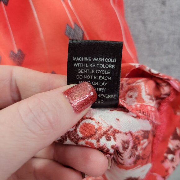 BeBop Womens L Coral Floral Border Print Dress Tie Waist‎ Boho Spring Summer - Picture 9 of 11